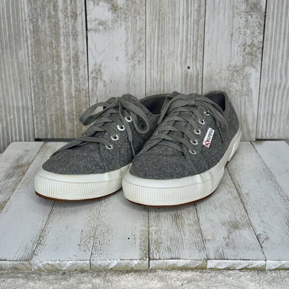Superga Gray Wool Lace-Up Sneakers Size US 7 - Picture 1 of 10